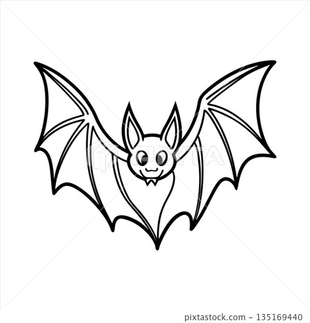Cute Cartoon Bat Outline Isolated on White Background for Halloween 135169440