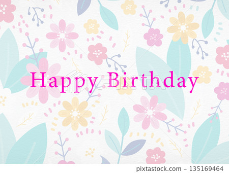 Happy Birthday greeting card with pastel floral background design element 135169464