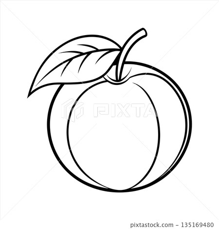 Outline of a single orange with leaf for coloring book page Outline of a single orange with leaf for coloring book page 135169480