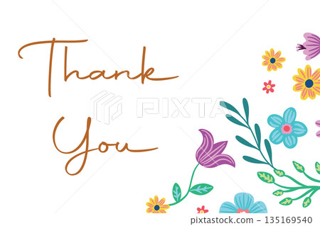 Floral thank you card design on white background for gratitude Floral thank you card design on white background for gratitude 135169540