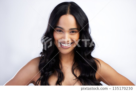 Beauty, face smile and curly hair of woman in studio isolated on a white background for skincare. Portrait, haircare and female model in natural makeup, cosmetics and salon treatment for hairstyle. Beauty, face smile and curly hair of woman in studio isolated on a white background for skincare. Portrait, haircare and female model in natural makeup, cosmetics and salon treatment for hairstyle. 135170230