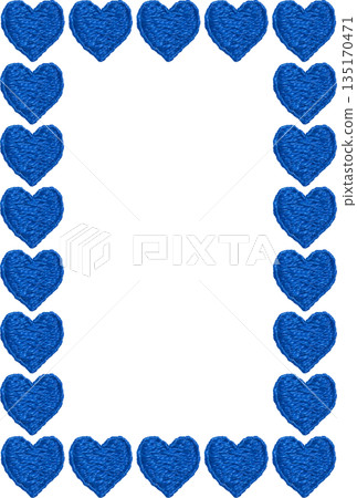 [Blue heart vertical frame] Hand embroidery illustration material 135170471