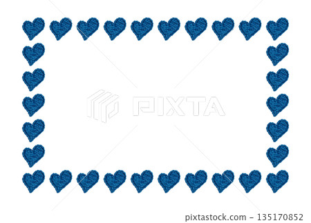 [Blue heart horizontal frame] Hand embroidery illustration material 135170852