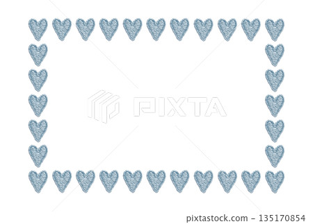 [Blue heart horizontal frame] Hand embroidery illustration material 135170854