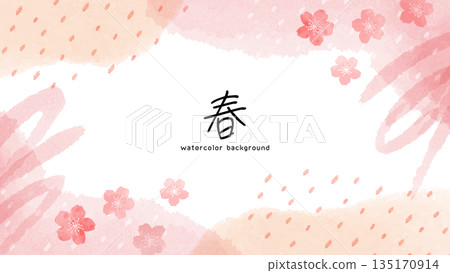 一幅柔和優雅的水彩春日背景圖，以櫻花和雲朵為主題。櫻花壁紙。 135170914