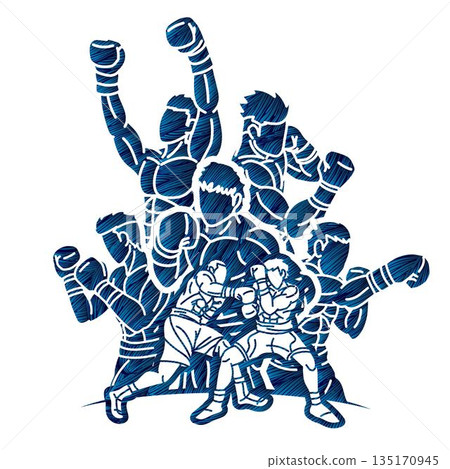 Boxing Sport Group of Boxer Mix Kickboxing Action Cartoon Graphic Vector Boxing Sport Group of Boxer Mix Kickboxing Action Cartoon Graphic Vector 135170945