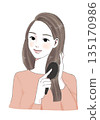 Illustration material: Brushing, beautiful hair, hair care, women 135170986