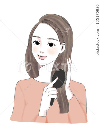 Illustration material: Brushing, beautiful hair, hair care, women Illustration material: Brushing, beautiful hair, hair care, women 135170986