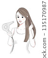 Illustration material: hair dryer, blow, beautiful hair, hair care, woman 135170987