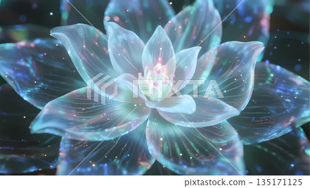 夢幻花卉插畫素材：精緻半透明的花朵。黑色背景上的藍色花朵壁紙。 135171125