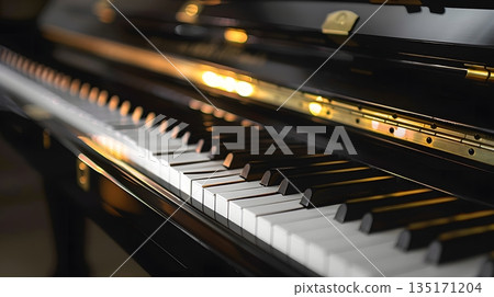 鋼琴鍵反射光線的特寫鏡頭 135171204