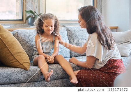 Sad, communication and a mother with a child for love, empathy and listening to a problem. Care, mental health and mom with support for a little girl after bullying, school stress or depression Sad, communication and a mother with a child for love, empathy and listening to a problem. Care, mental health and mom with support for a little girl after bullying, school stress or depression 135171472