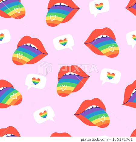Seamless pride pattern with rainbow lips  135171761