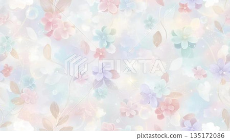 柔和色調的彩色花卉背景素材 | 彩色花卉壁紙 135172086