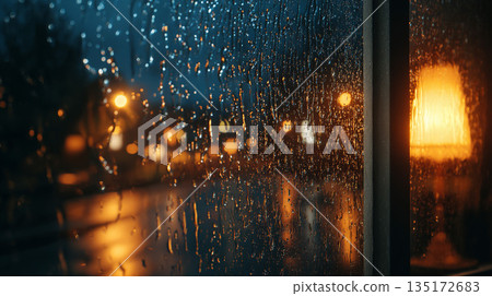 夜色靜謐,雨滴敲打著窗戶,城市燈光映照其間。 夜色靜謐,雨滴敲打著窗戶,城市燈光映照其間。 135172683