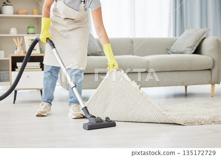 Carpet, person and vacuum with cleaner, home and remove dust for hygiene, bacteria and lounge. Dirt, worker and maid with cleaning equipment, mat and apartment with housekeeping and spring cleaning Carpet, person and vacuum with cleaner, home and remove dust for hygiene, bacteria and lounge. Dirt, worker and maid with cleaning equipment, mat and apartment with housekeeping and spring cleaning 135172729