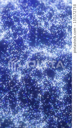 Abstract field of glowing blue particles forming swirling sparkling patterns on a deep dark background 135172758