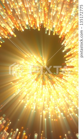 Abstract explosion of golden light particles radiating from a glowing vortex center 135172775