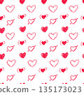 Whimsical tiny heart sketch seamless pattern, cute romantic doodle background. Ditsy small red hand drawn hearts on white background. Simple Valentines day bg 135173023