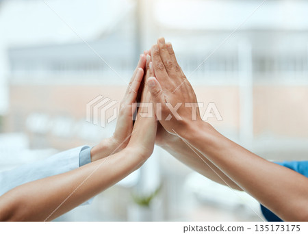 High five, hands or doctors with medical success in celebration of surgery results in hospital with bonus. Team work, winners or healthcare nurses celebrate targets, mission or winning goals together High five, hands or doctors with medical success in celebration of surgery results in hospital with bonus. Team work, winners or healthcare nurses celebrate targets, mission or winning goals together 135173175