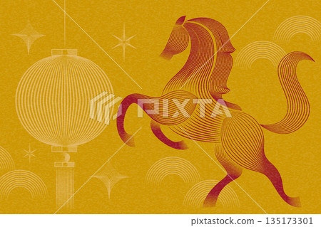 Chinese New Year 2026 illustration featuring a stylized horse inspired by zodiac and oriental design Chinese New Year 2026 illustration featuring a stylized horse inspired by zodiac and oriental design 135173301