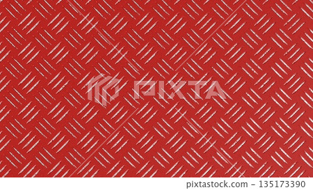 Red diamond tread metal plate industrial surface background. 3D rendering illustration 135173390