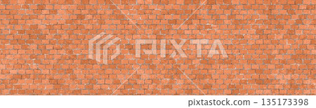 Horizontal orange brick wall strip masonry texture banner. 3D rendering illustration 135173398