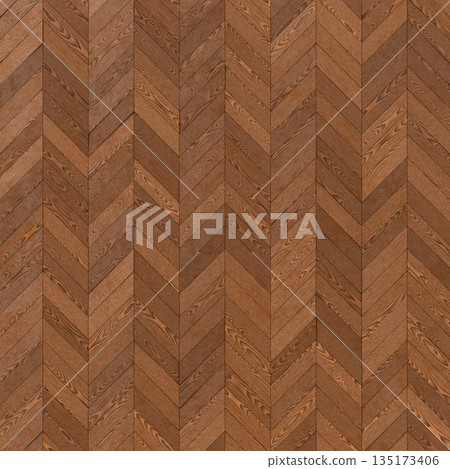 Dark wood herringbone parquet floor pattern rustic background. 3D rendering illustration 135173406