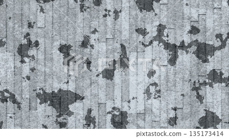 Weathered Concrete Wall With Dark Stains And Vertical Texture. 3D rendering illustration 135173414