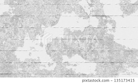 Light Gray Plastered Wall With Peeling Paint Texture. 3D rendering illustration 135173415