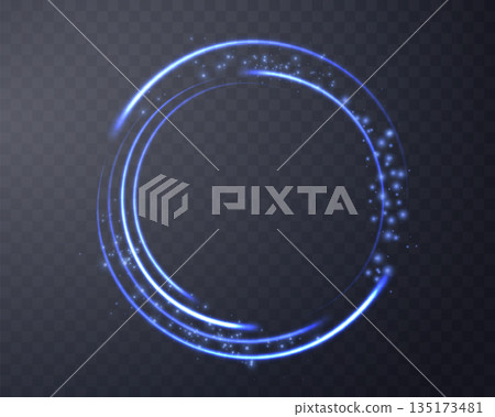 Blue glowing magic ring. Neon realistic energy flare halo ring. Abstract light effect on a transparent background. Vector illustration. Blue glowing magic ring. Neon realistic energy flare halo ring. Abstract light effect on a transparent background. Vector illustration. 135173481
