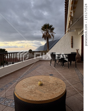 Cozy Balcony with Ocean View in Tenerife at Sunset Cozy Balcony with Ocean View in Tenerife at Sunset 135173524
