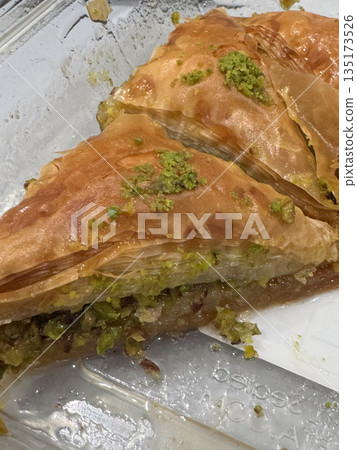 Delicious Baklava Dessert with Pistachios in Greece 135173526