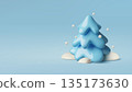 Winter blue background with 3d pine tree and snow drifts 135173630