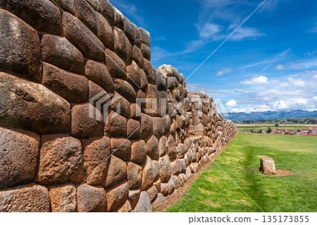 Inca archaeological site of Chinchero with terraces and mountain backdrop Inca archaeological site of Chinchero with terraces and mountain backdrop 135173855