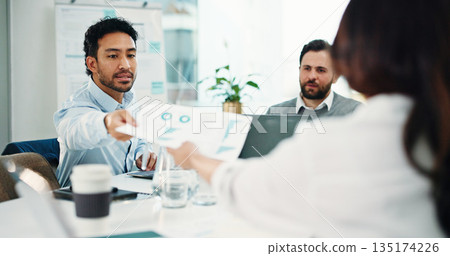 Business people, documents and graphs at office meeting with team, review or stats at finance company. Group, staff and planning with charts, asset management and feedback at investment agency Business people, documents and graphs at office meeting with team, review or stats at finance company. Group, staff and planning with charts, asset management and feedback at investment agency 135174226