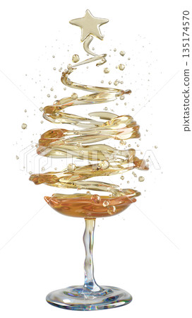 Champagne Glass Art: Christmas Tree Swirl with Star Topper for Holiday Celebration 135174570