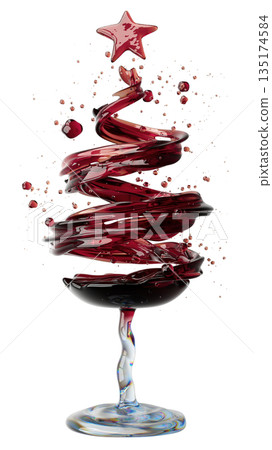 Wine Glass Christmas Tree With Red Swirl and Star Top Festive Holiday Art Wine Glass Christmas Tree With Red Swirl and Star Top Festive Holiday Art 135174584