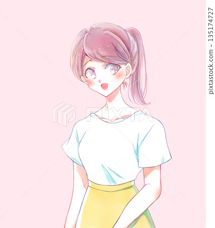 Ponytail woman smiling looking at camera 135174727