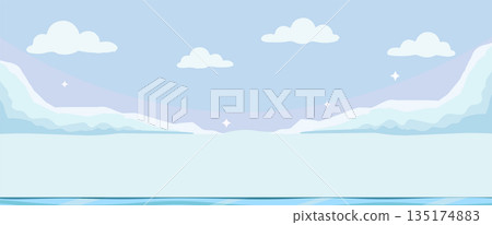 Beautiful Winter Landscape with Snowy Mountains and Soft Clouds Beautiful Winter Landscape with Snowy Mountains and Soft Clouds 135174883