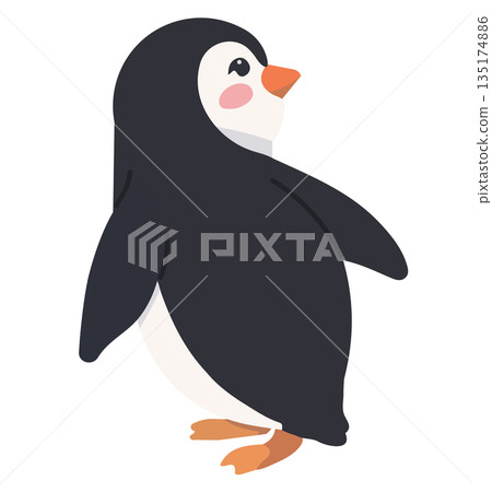 Cute Baby Penguin Looking Aside Side View Illustration 135174886