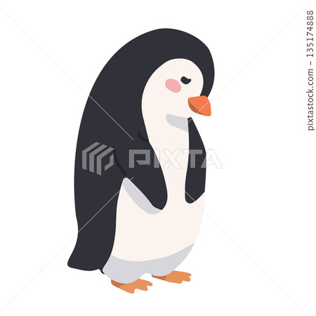 Sad Little Penguin Cartoon Character Feeling Lonely 135174888