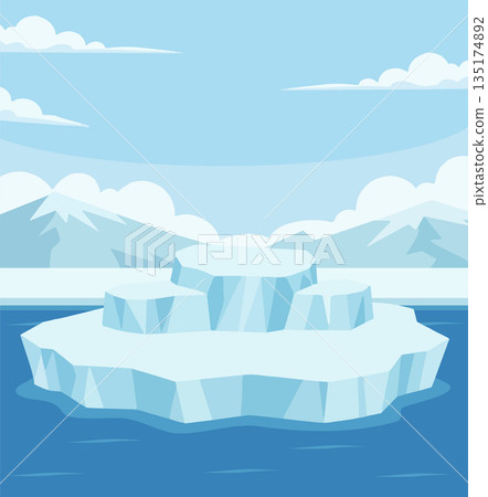 Cartoon Iceberg Floating on Ocean Illustration 135174892