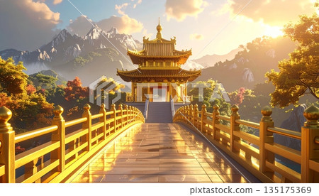 Ancient Chinese architecture is distinguished by its golden buildings. Ancient Chinese architecture is distinguished by its golden buildings. 135175369