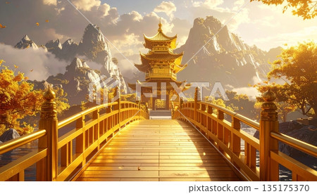 Ancient Chinese architecture is distinguished by its golden buildings. Ancient Chinese architecture is distinguished by its golden buildings. 135175370
