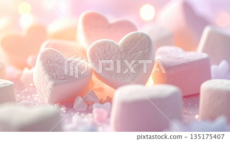 Sweet pink and red heart-shaped marshmallows on a white backgroundSweet pink and red heart-shaped marshmallows on a white background. Sweet pink and red heart-shaped marshmallows on a white backgroundSweet pink and red heart-shaped marshmallows on a white background. 135175407