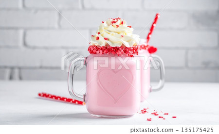 pink heart shaped cupcake with pink hearts 135175425