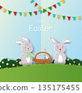 Easter background with cute bunny,celebrate theme on spring garden for banners,flyers,cards,social media or wallpaper 135175455