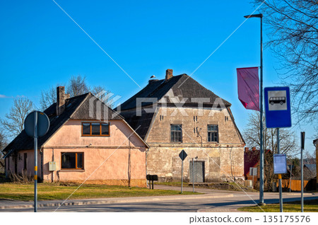 Historic buildings in Valdemarpils, Latvia, showcasing local architecture and culture 135175576