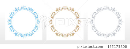 Set of decorative frames Elegant vector element for design in Eastern style, place for text. Floral colored borders. Lace illustration for invitations and greeting cards 135175806